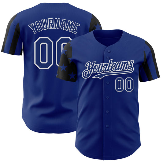 Custom Royal Black-White Two Tone USA Flag Sleeves Stars and Stripes Authentic Baseball Jersey - Main View