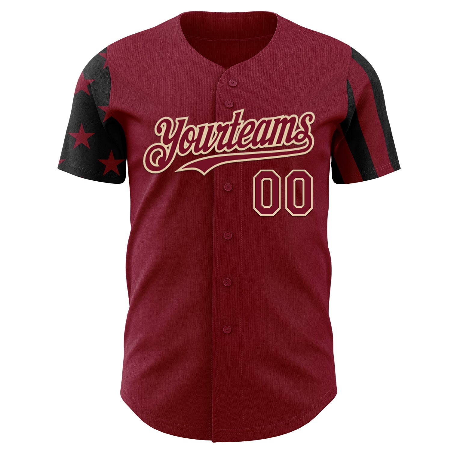 Custom Crimson Black-City Cream Two Tone USA Flag Sleeves Stars and Stripes Authentic Baseball Jersey view 2