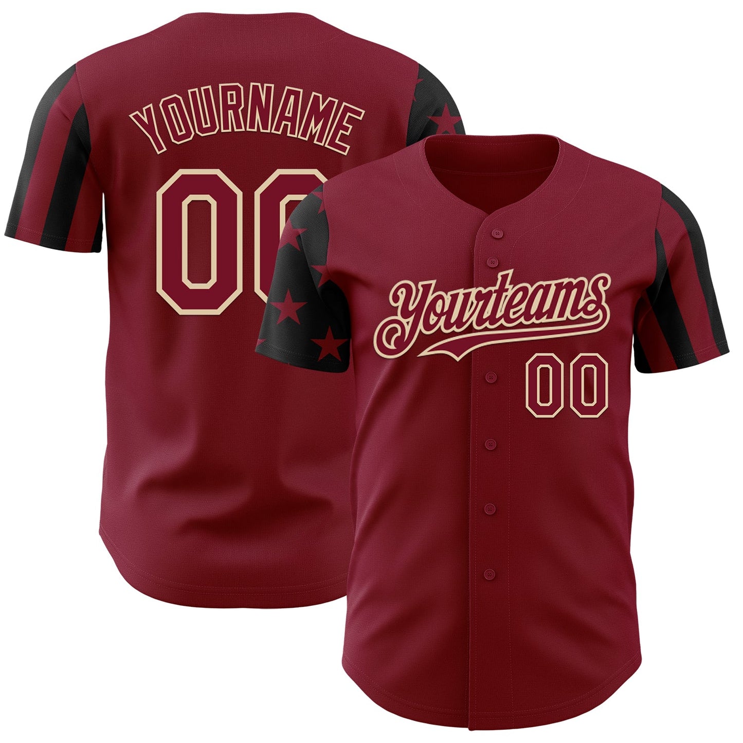 Custom Crimson Black-City Cream Two Tone USA Flag Sleeves Stars and Stripes Authentic Baseball Jersey - Main View