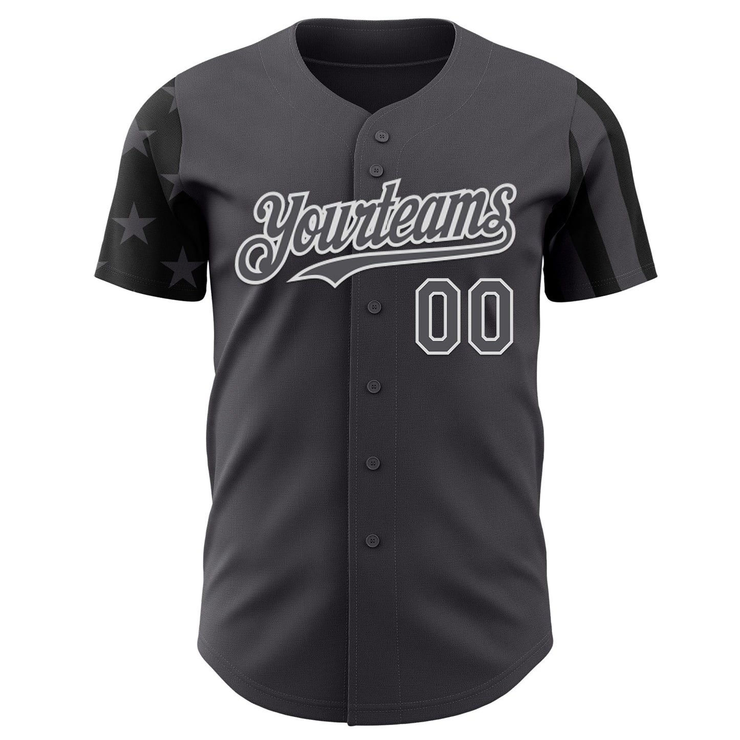 Custom Steel Gray Black-White Two Tone USA Flag Sleeves Stars and Stripes Authentic Baseball Jersey view 2