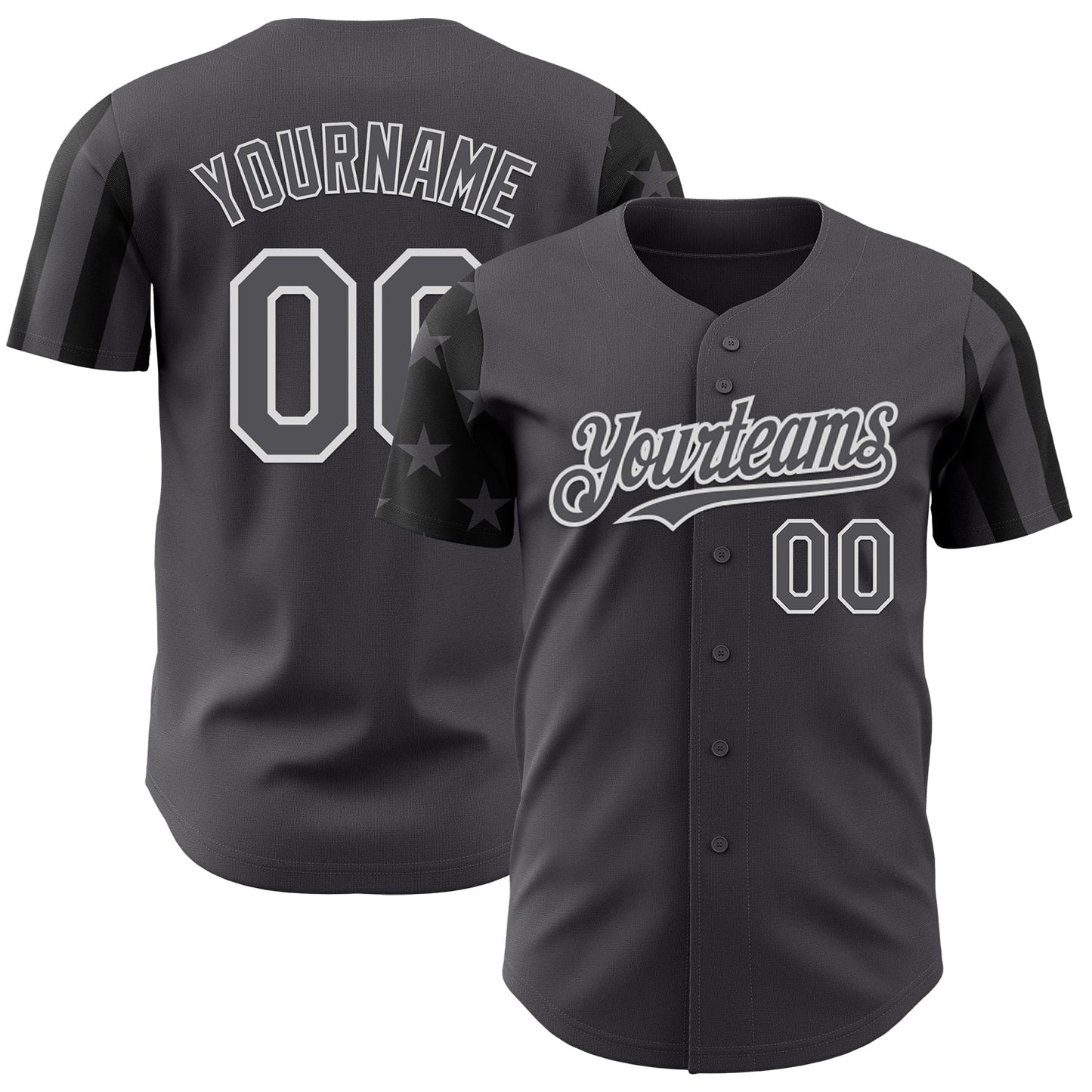 Custom Steel Gray Black-White Two Tone USA Flag Sleeves Stars and Stripes Authentic Baseball Jersey - Main View