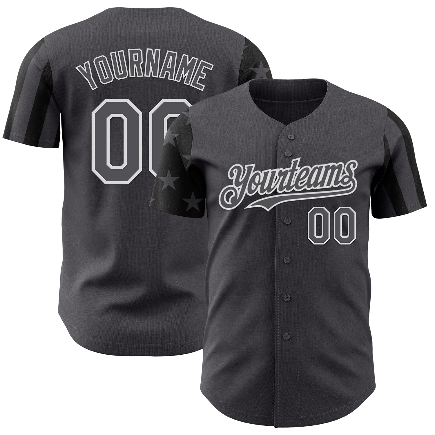 Custom Steel Gray Black-White Two Tone USA Flag Sleeves Stars and Stripes Authentic Baseball Jersey - Main View