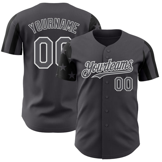 Custom Steel Gray Black-White Two Tone USA Flag Sleeves Stars and Stripes Authentic Baseball Jersey - Main View