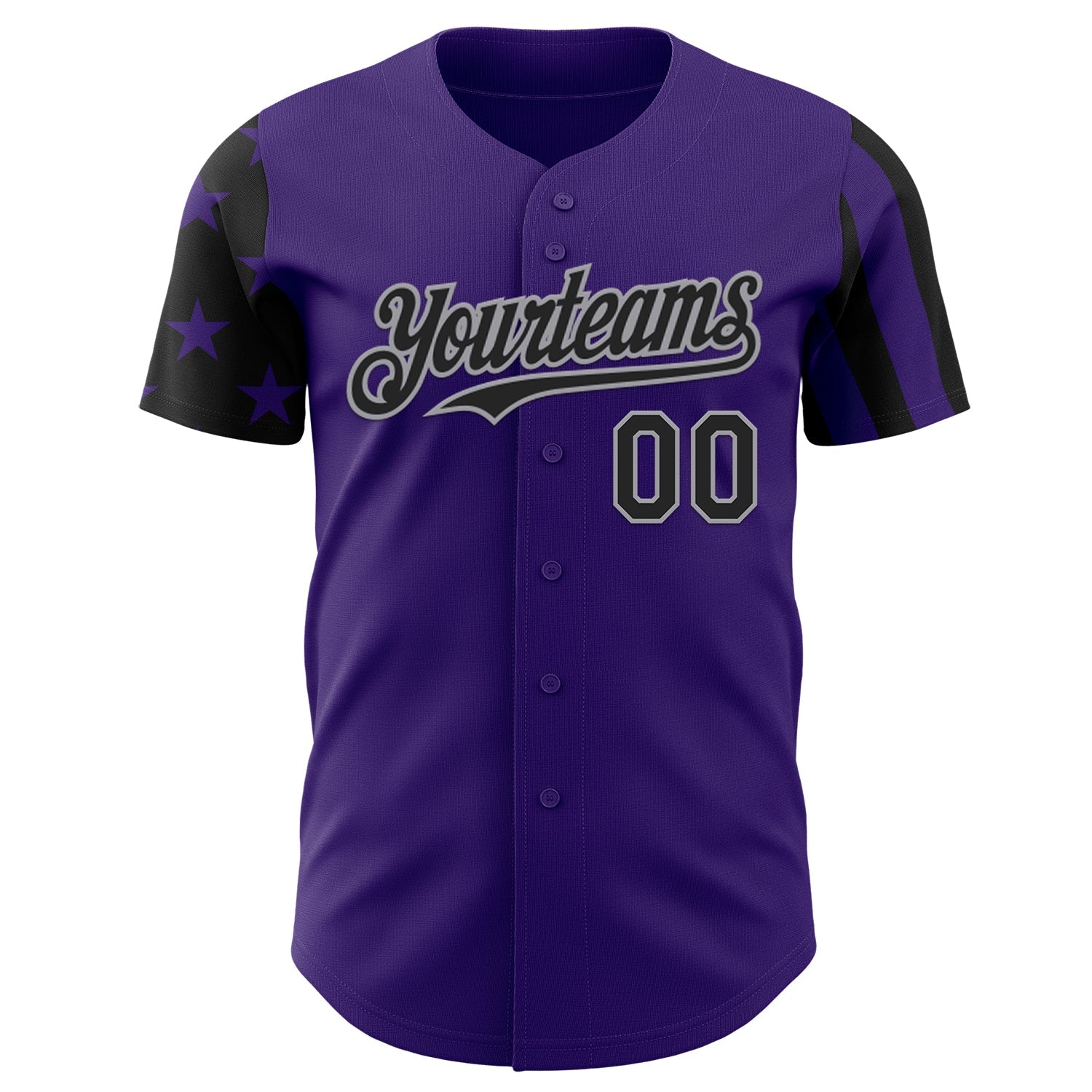 Custom Purple Black-Gray Two Tone USA Flag Sleeves Stars and Stripes Authentic Baseball Jersey view 2