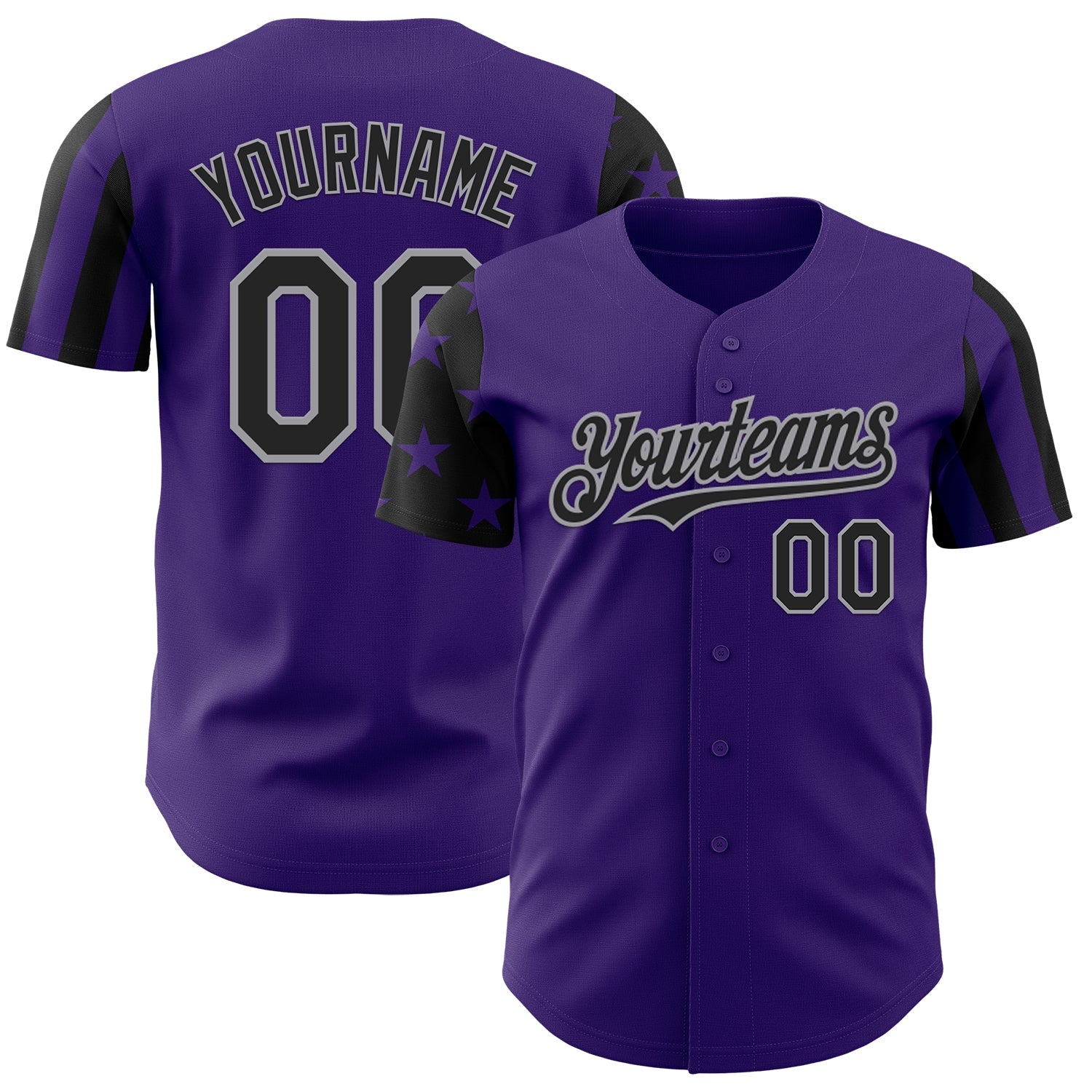 Custom Purple Black-Gray Two Tone USA Flag Sleeves Stars and Stripes Authentic Baseball Jersey - Main View