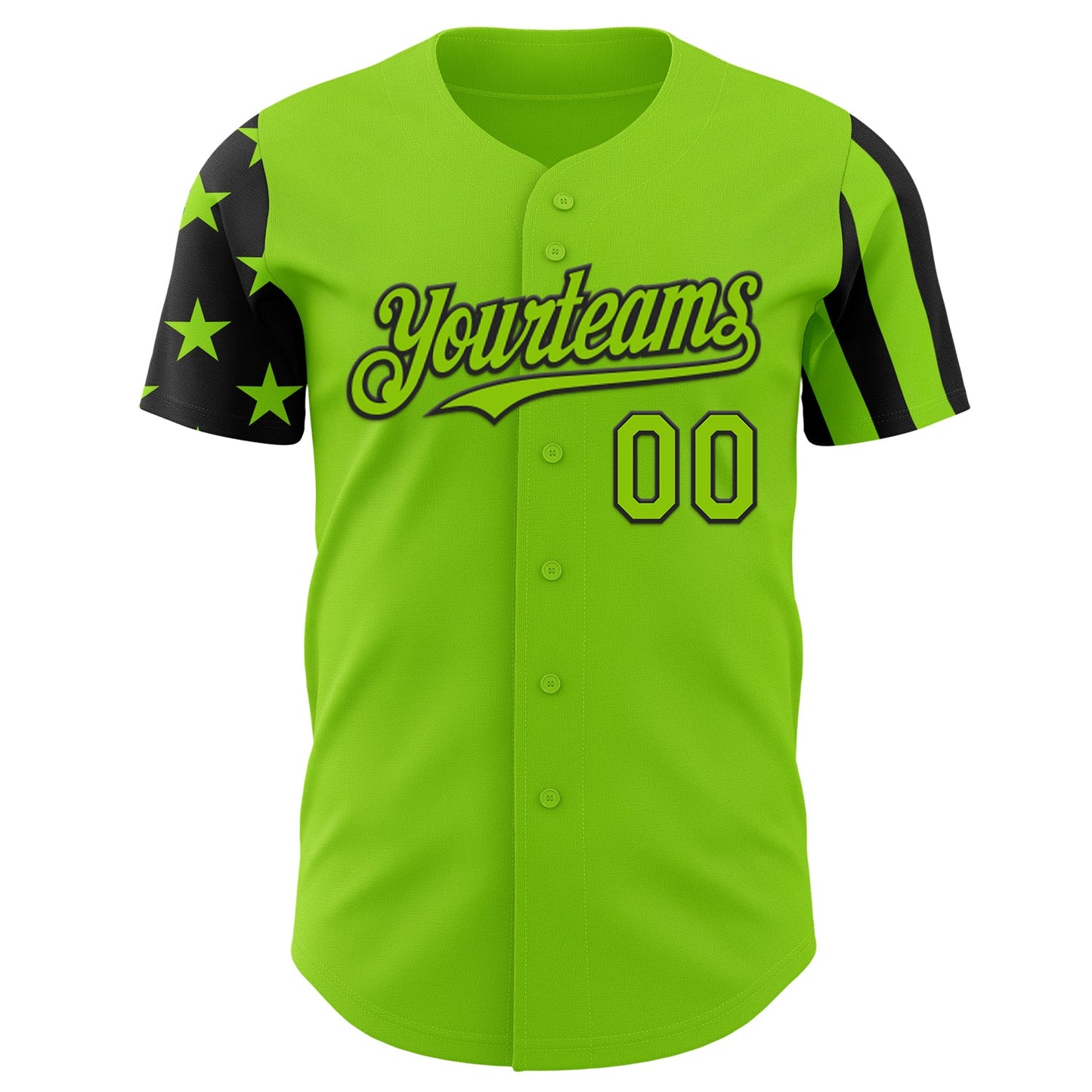 Custom Neon Green-Black Two Tone USA Flag Sleeves Stars and Stripes Authentic Baseball Jersey view 2