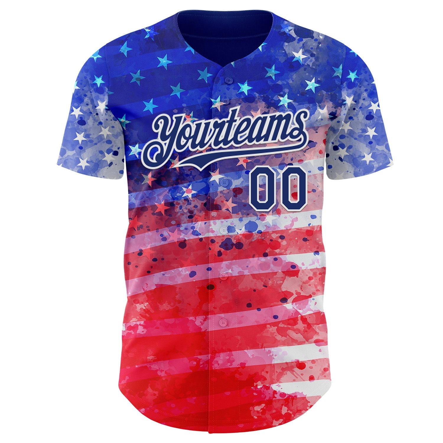 Custom Royal Red-White American Flag Patriotic Authentic Baseball Jersey view 2