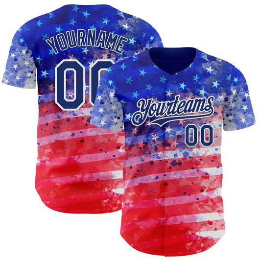 Custom Royal Red-White American Flag Patriotic Authentic Baseball Jersey - Main View