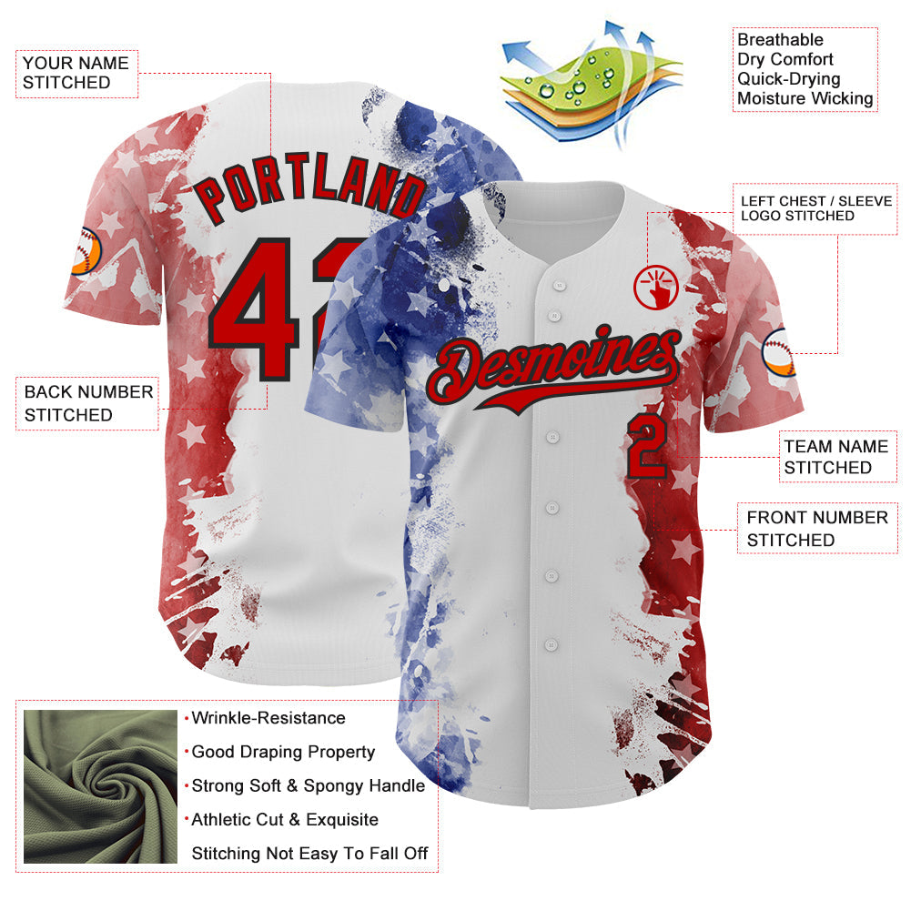 Custom White Red Royal-Black American Flag Patriotic Authentic Baseball Jersey view 3