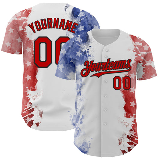 Custom White Red Royal-Black American Flag Patriotic Authentic Baseball Jersey - Main View