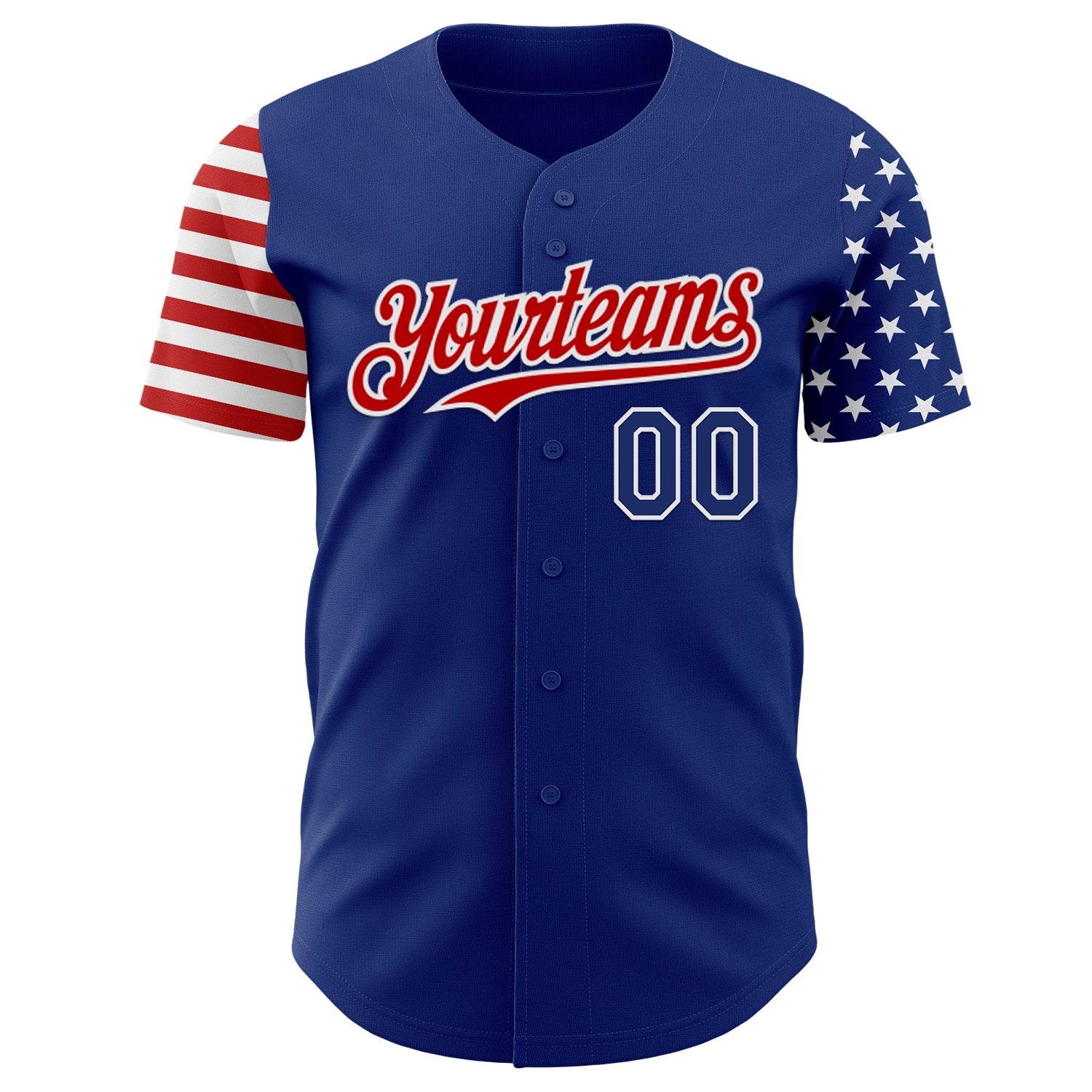 Custom Royal Red-White Two Tone USA Flag Sleeves Stars and Stripes Authentic Baseball Jersey view 2