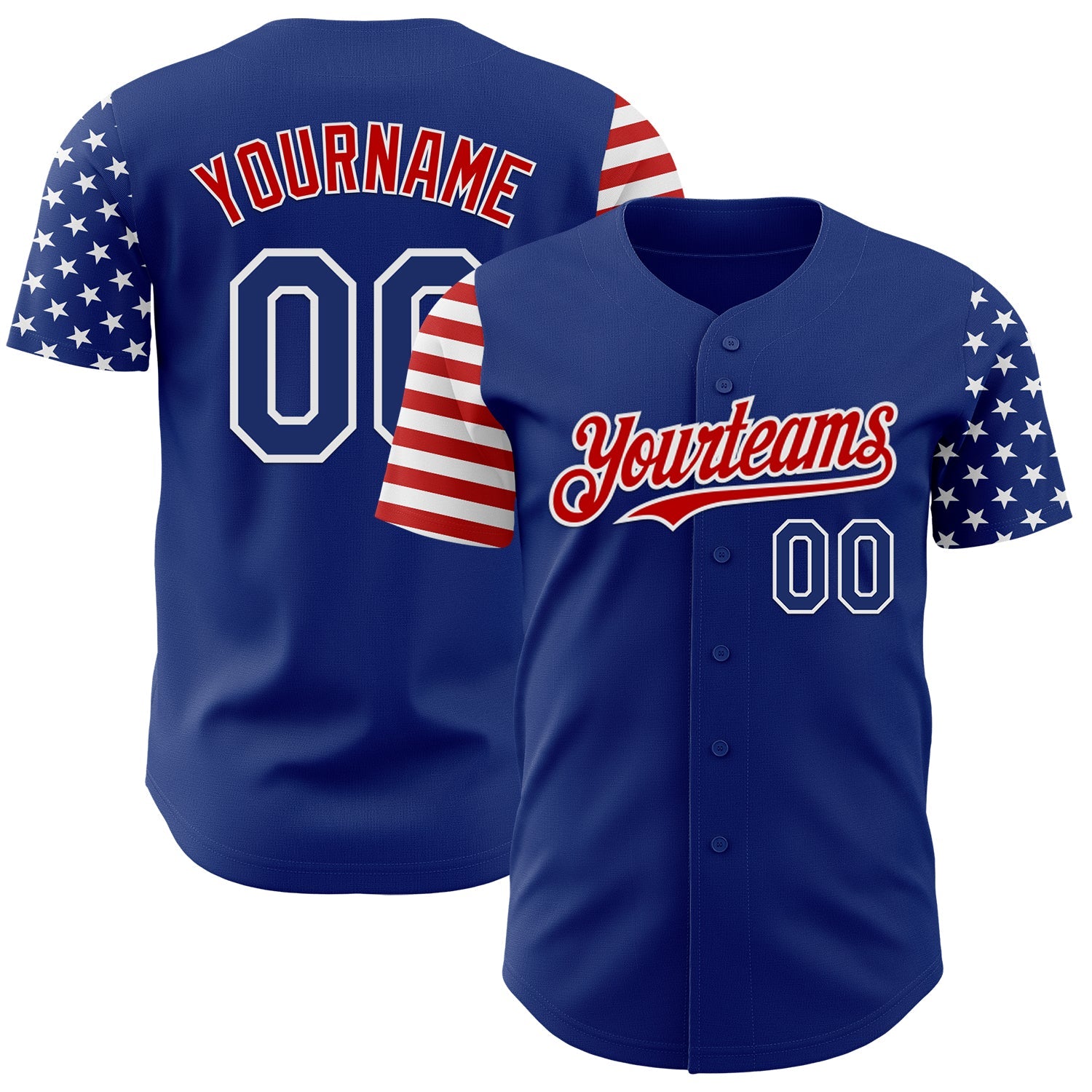 Custom Royal Red-White Two Tone USA Flag Sleeves Stars and Stripes Authentic Baseball Jersey - Main View