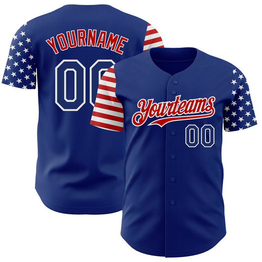 Custom Royal Red-White Two Tone USA Flag Sleeves Stars and Stripes Authentic Baseball Jersey - Main View
