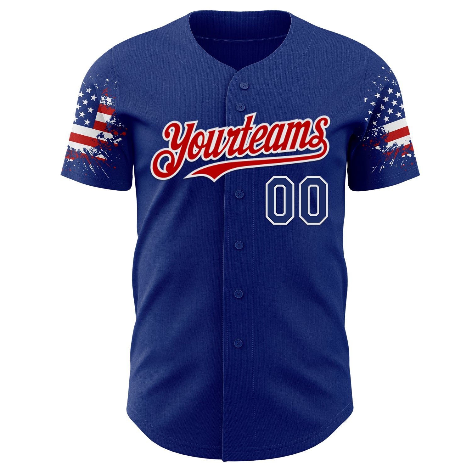 Custom Royal Red-White Two Tone USA Flag Sleeves Stars and Stripes Authentic Baseball Jersey view 2