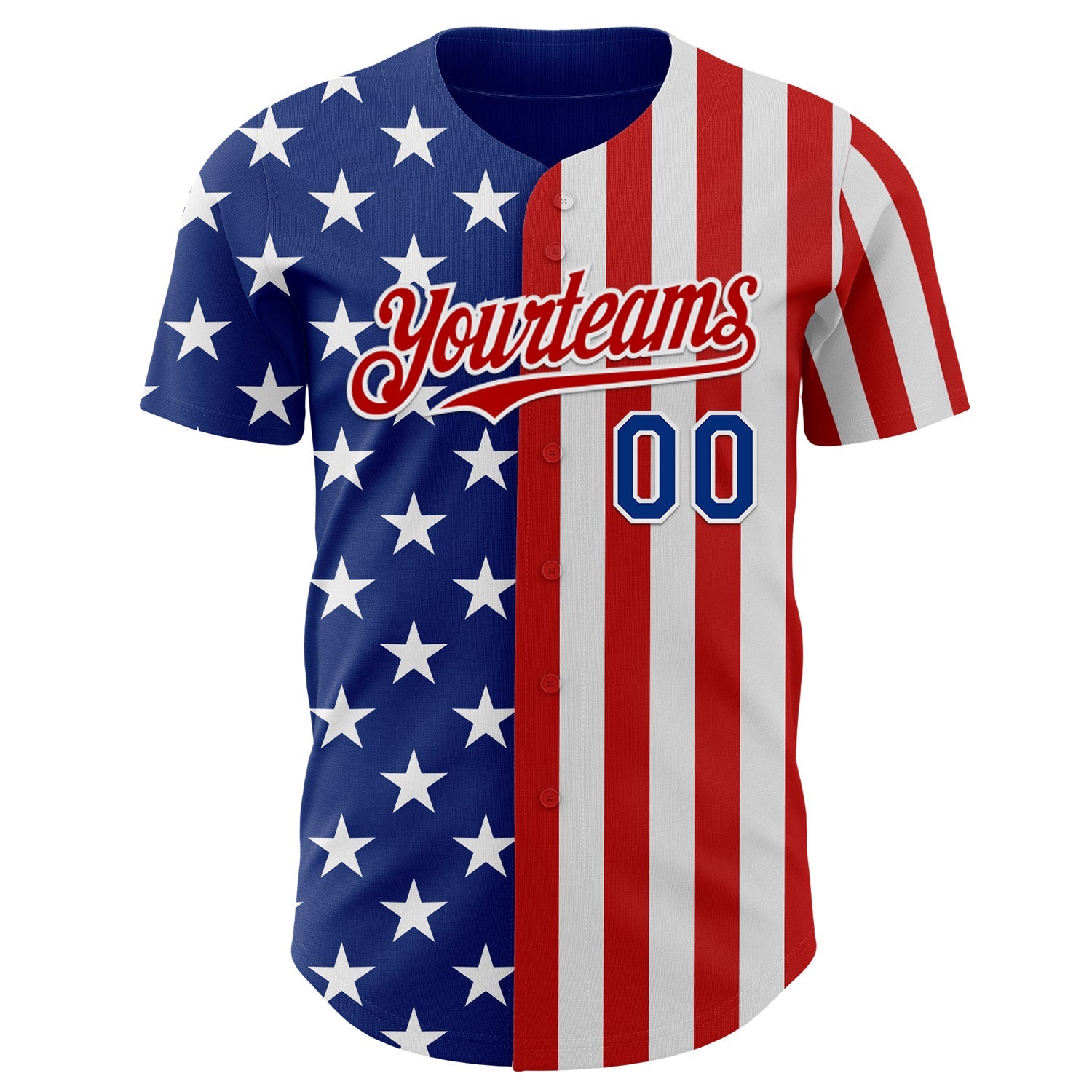 Custom Royal Red-White USA Flag Patriotic Split Stars and Stripes Authentic Baseball Jersey view 2