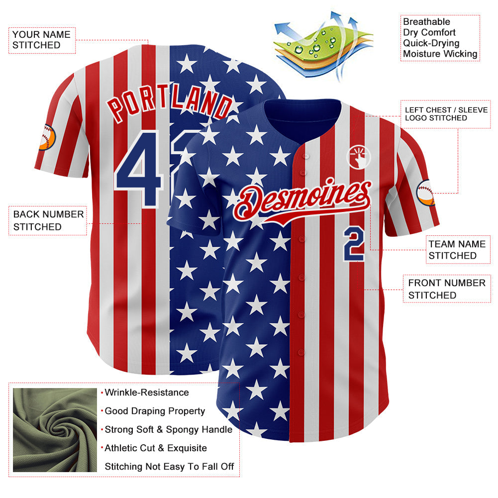 Custom Royal Red-White USA Flag Patriotic Split Stars and Stripes Authentic Baseball Jersey view 3