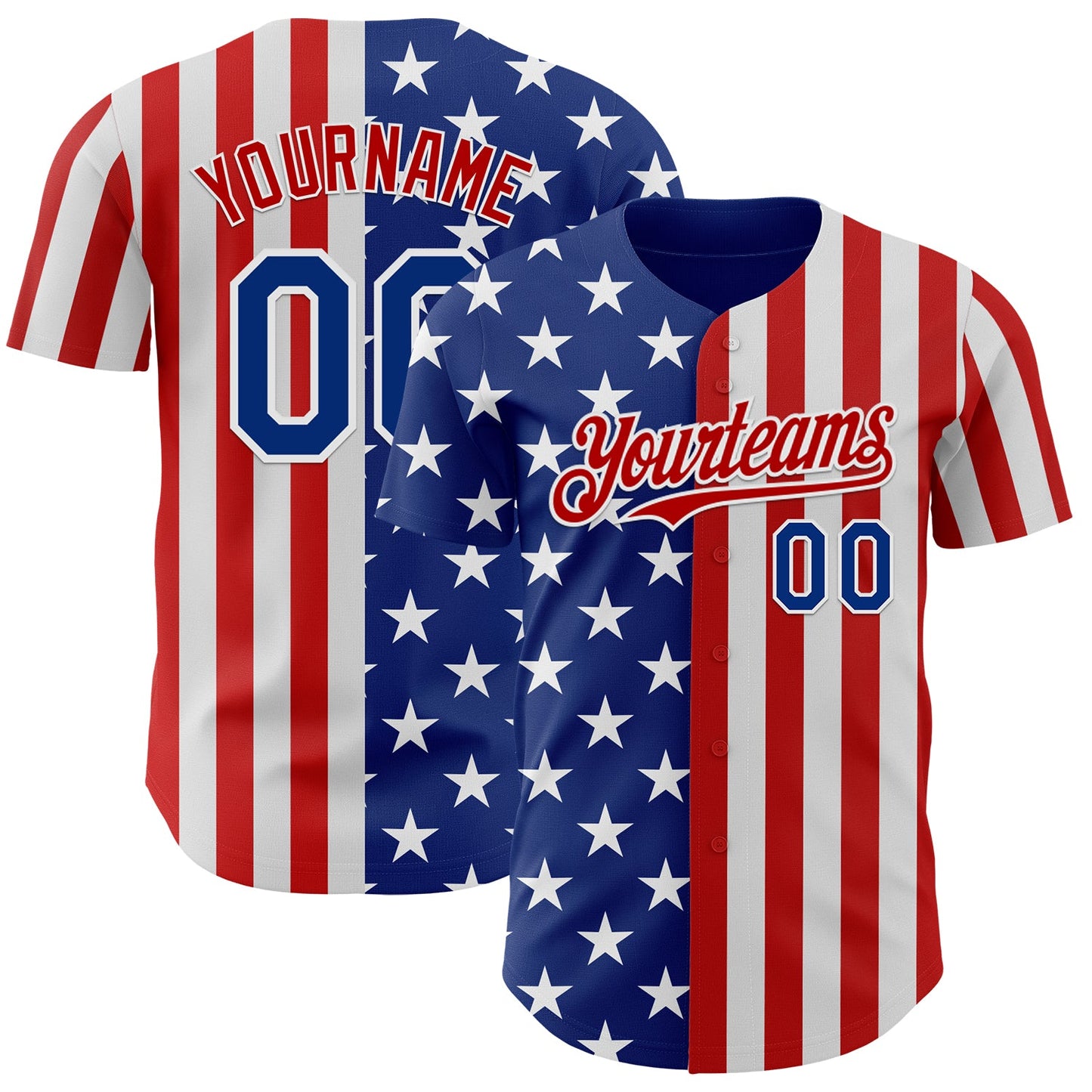 Custom Royal Red-White USA Flag Patriotic Split Stars and Stripes Authentic Baseball Jersey - Main View