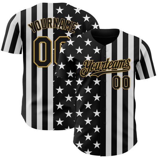 Custom Black White-Old Gold USA Flag Patriotic Split Stars and Stripes Authentic Baseball Jersey - Main View