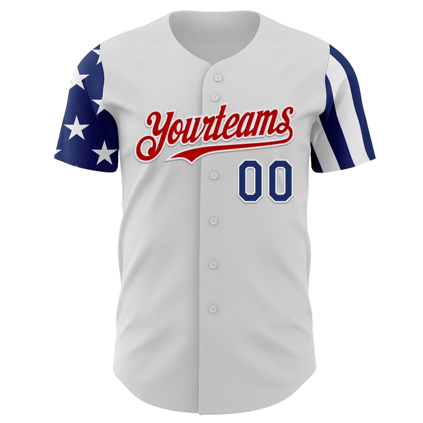 Custom White Royal-Red Two Tone USA Flag Sleeves Stars and Stripes Authentic Baseball Jersey view 2