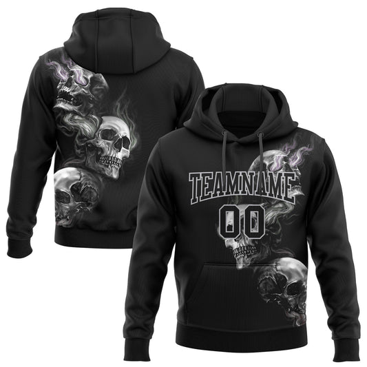Custom Stitched Black Gray 3D Skull Fashion Sports Pullover Sweatshirt Hoodie - Main View