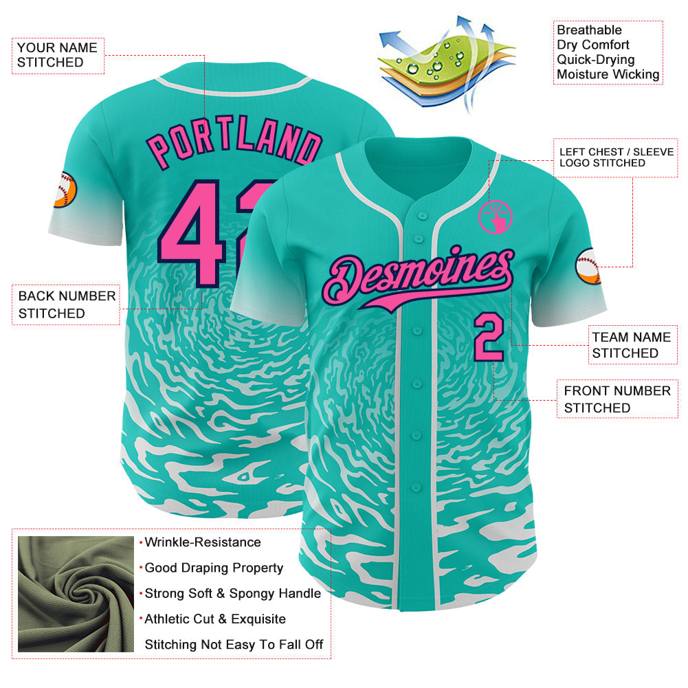 Custom Light Pink Kelly Green-White Ice Cream Waffle Foodie Dessert Authentic Baseball Jersey view 3