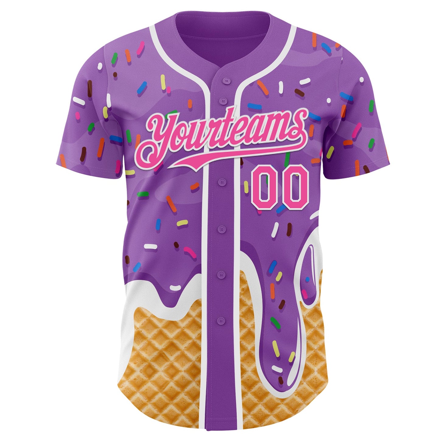 Custom Medium Purple Pink-White Ice Cream Waffle Foodie Dessert Authentic Baseball Jersey view 2