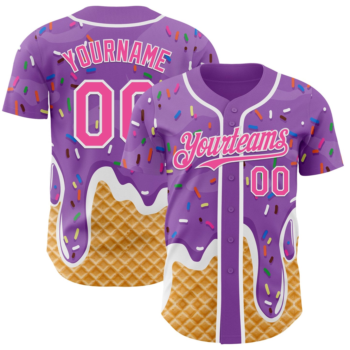 Custom Medium Purple Pink-White Ice Cream Waffle Foodie Dessert Authentic Baseball Jersey - Main View