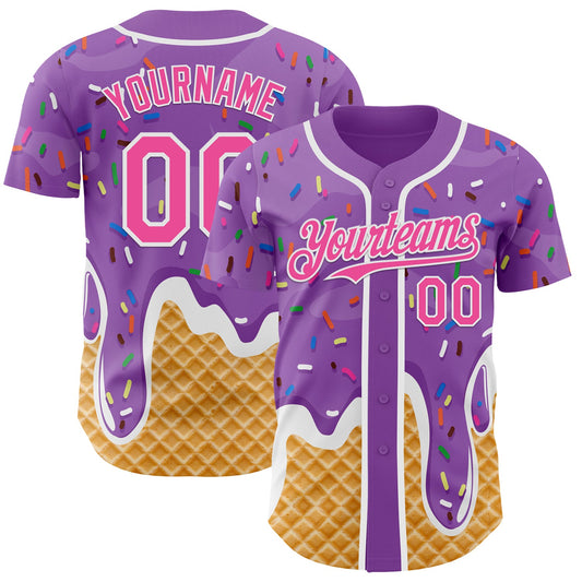 Custom Medium Purple Pink-White Ice Cream Waffle Foodie Dessert Authentic Baseball Jersey - Main View