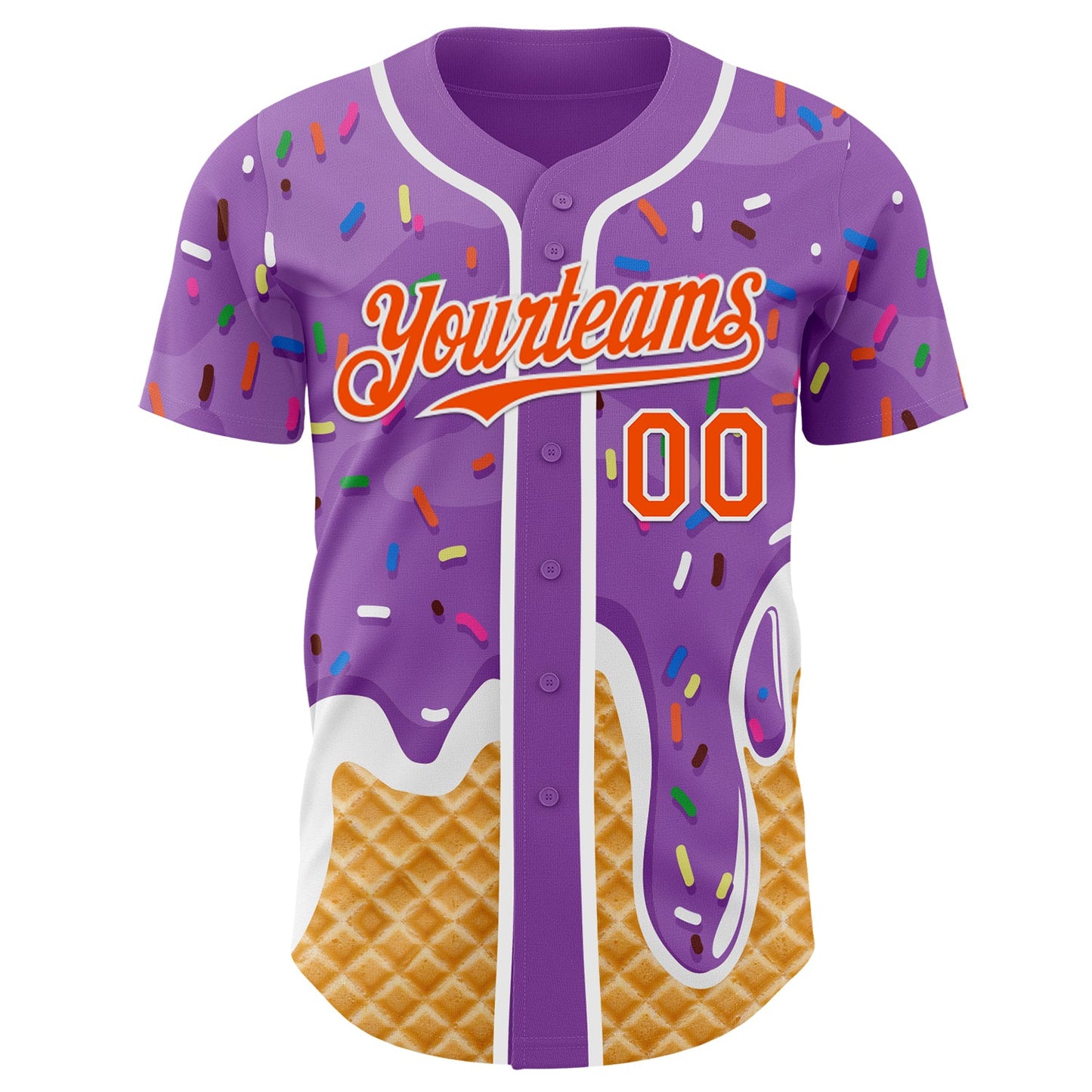 Custom Medium Purple Orange-White Ice Cream Waffle Foodie Dessert Authentic Baseball Jersey view 2