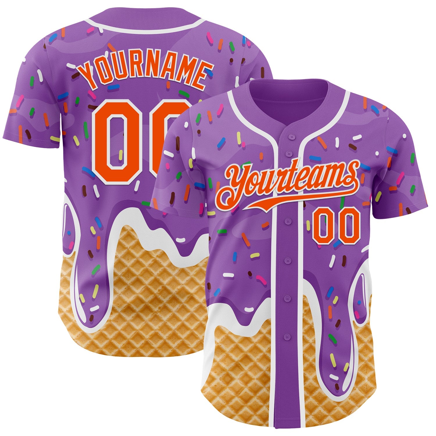 Custom Medium Purple Orange-White Ice Cream Waffle Foodie Dessert Authentic Baseball Jersey - Main View
