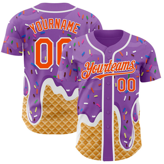 Custom Medium Purple Orange-White Ice Cream Waffle Foodie Dessert Authentic Baseball Jersey - Main View