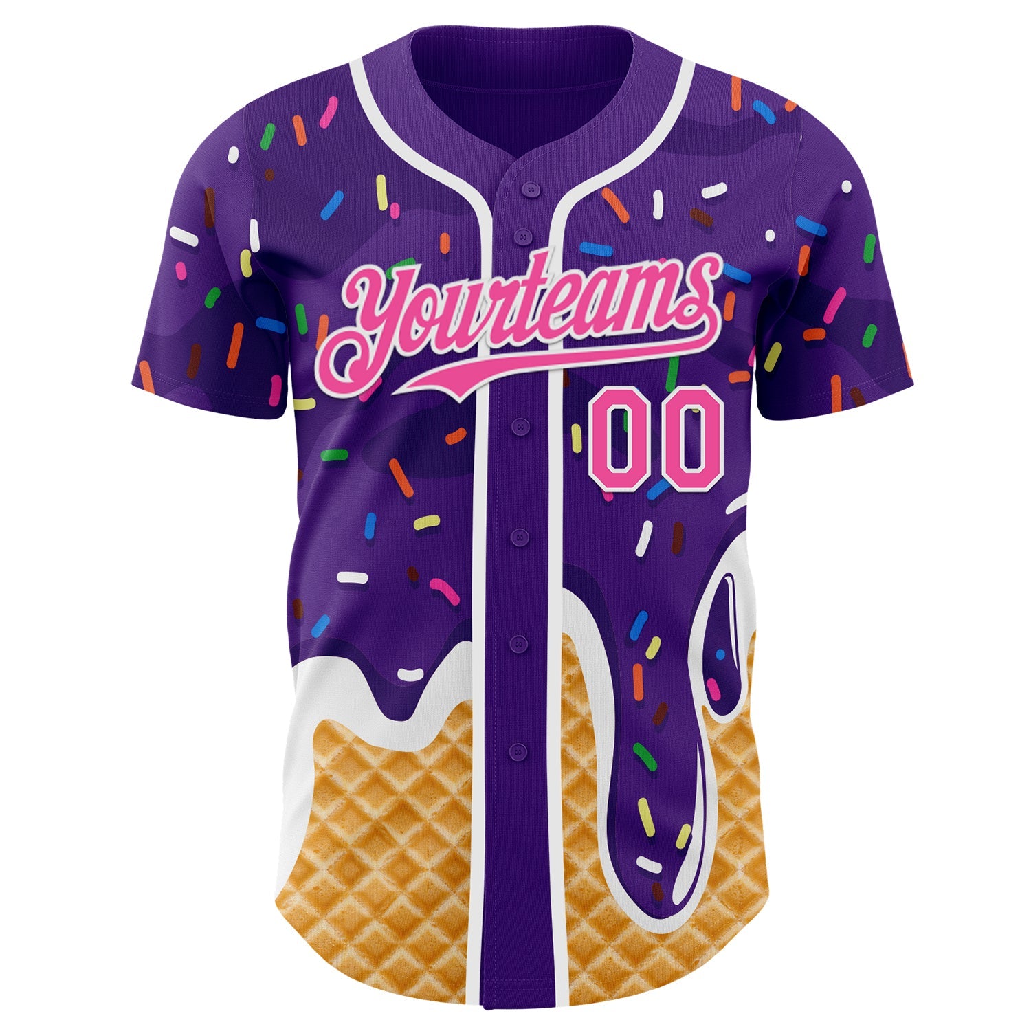 Custom Purple Pink-White Ice Cream Waffle Foodie Dessert Authentic Baseball Jersey view 2