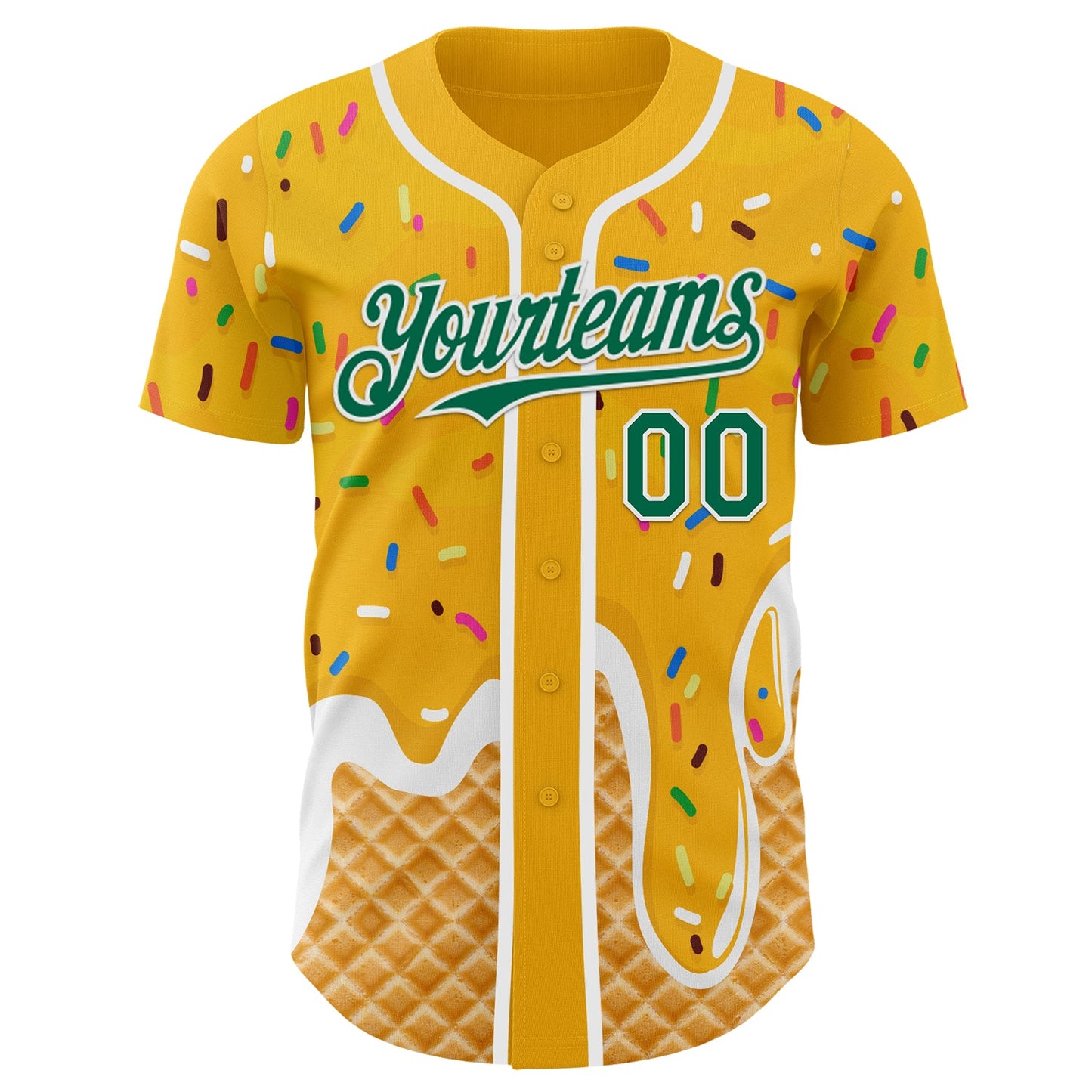 Custom Gold Kelly Green-White Ice Cream Waffle Foodie Dessert Authentic Baseball Jersey view 2
