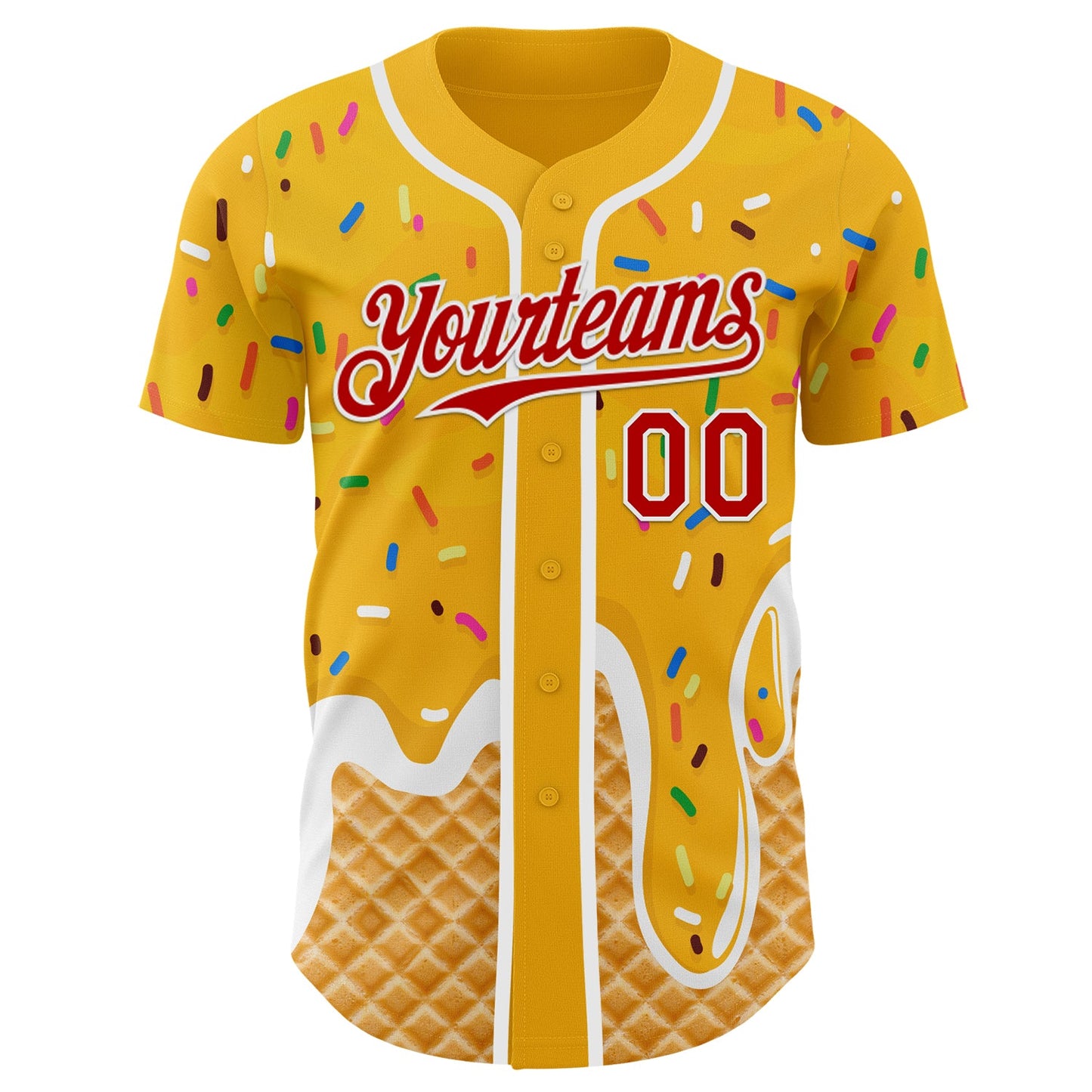 Custom Gold Red-White Ice Cream Waffle Foodie Dessert Authentic Baseball Jersey view 2