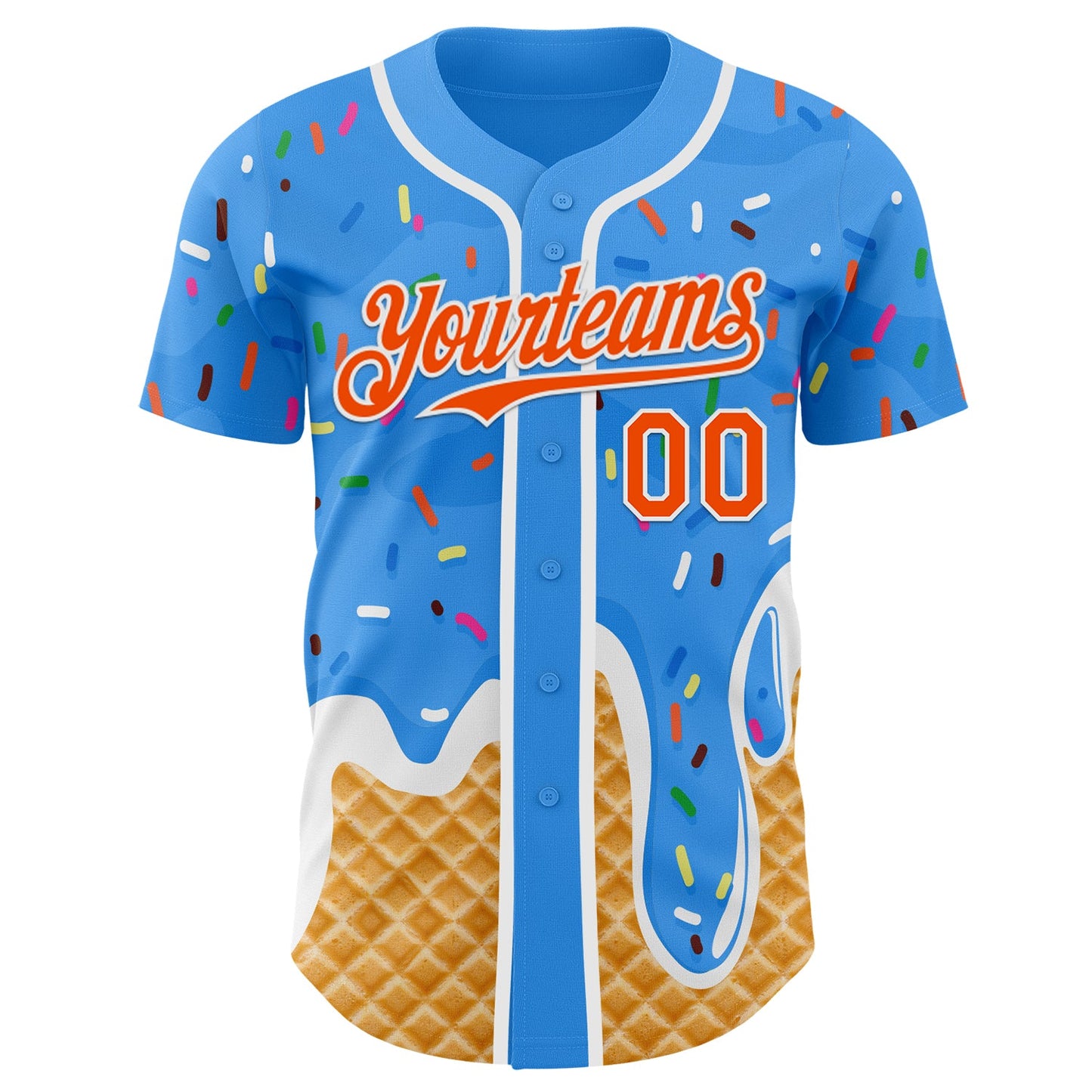 Custom Electric Blue Orange-White Ice Cream Waffle Foodie Dessert Authentic Baseball Jersey view 2