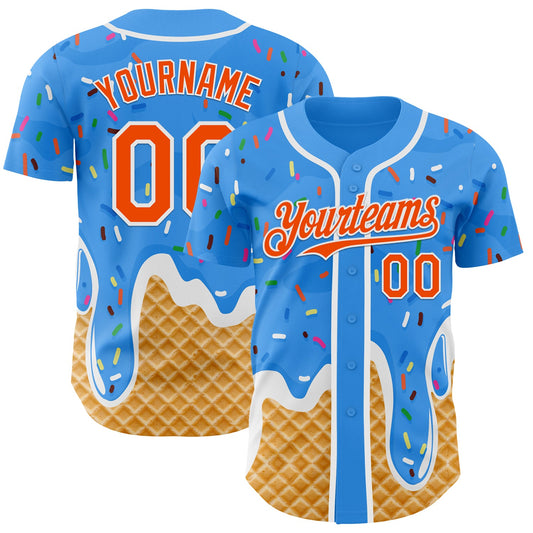 Custom Electric Blue Orange-White Ice Cream Waffle Foodie Dessert Authentic Baseball Jersey - Main View