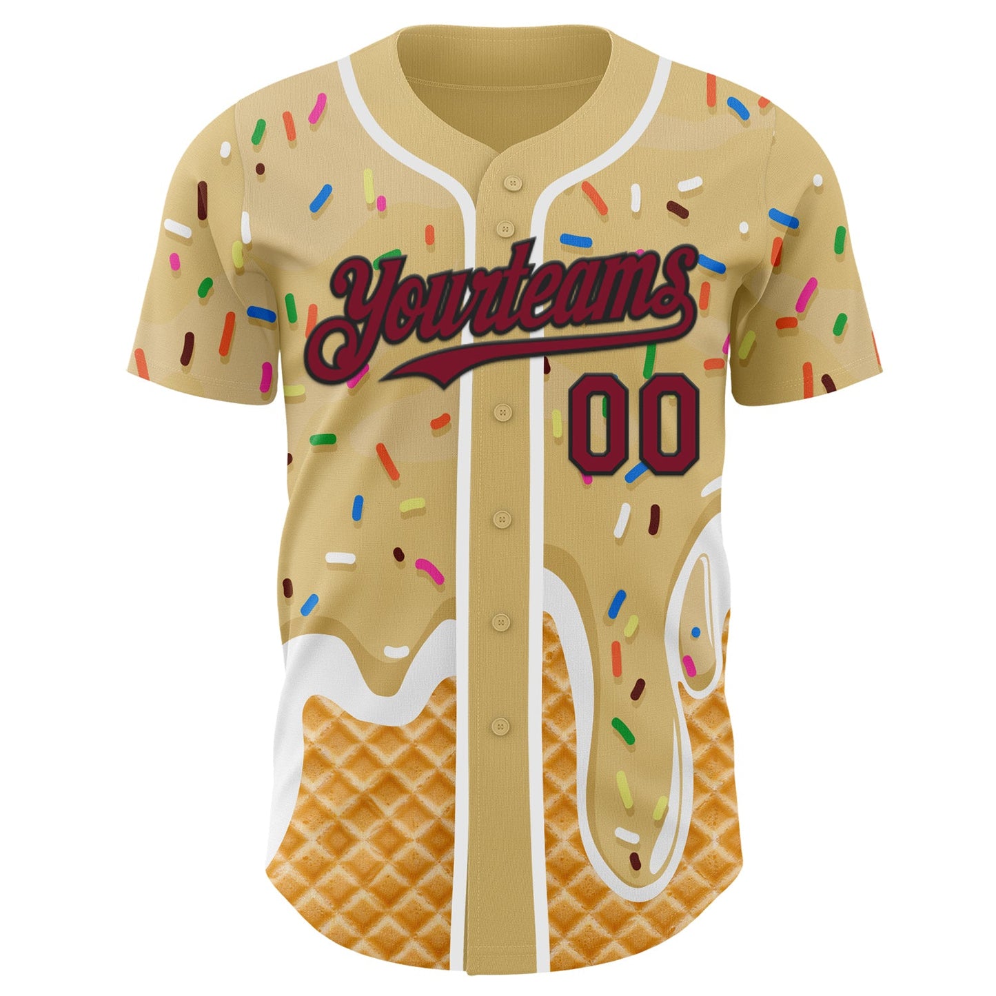 Custom Sand Crimson Black-White Ice Cream Waffle Foodie Dessert Authentic Baseball Jersey view 2