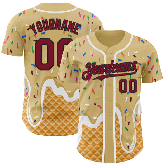 Custom Sand Crimson Black-White Ice Cream Waffle Foodie Dessert Authentic Baseball Jersey - Main View