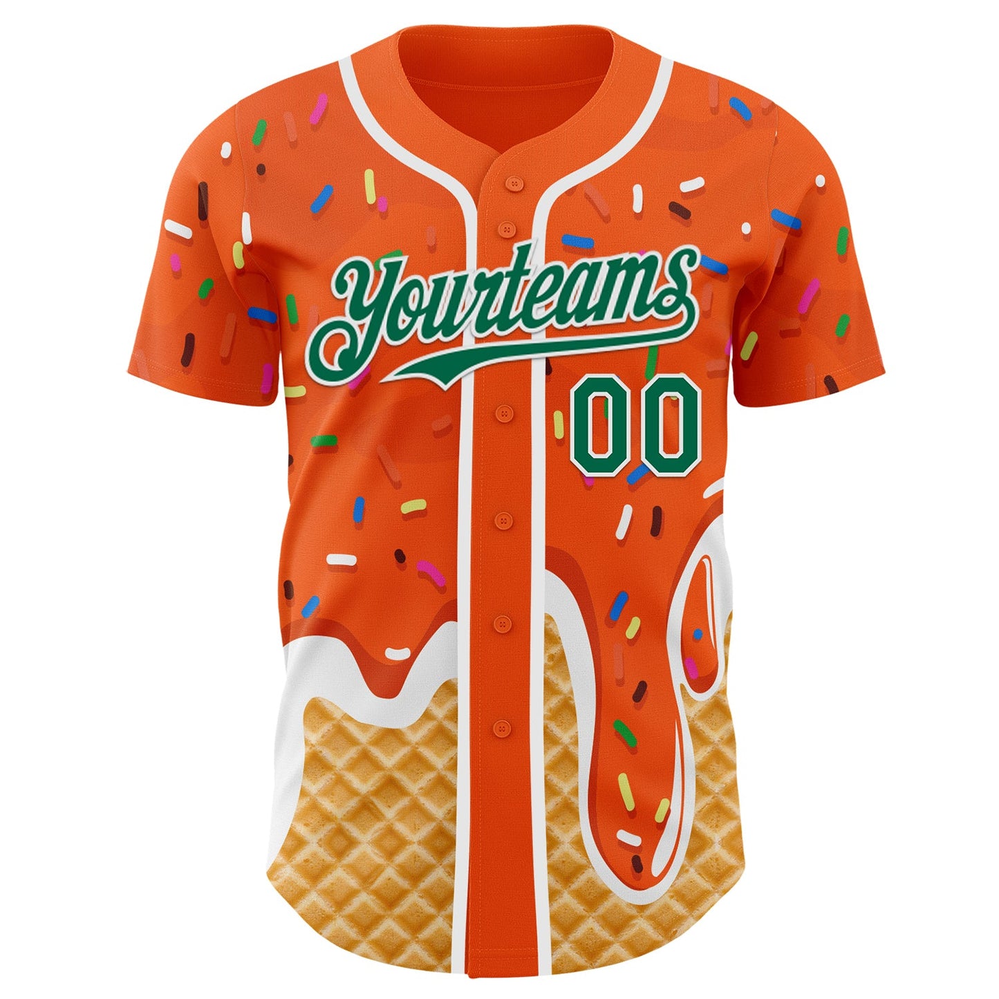 Custom Orange Kelly Green-White Ice Cream Waffle Foodie Dessert Authentic Baseball Jersey view 2