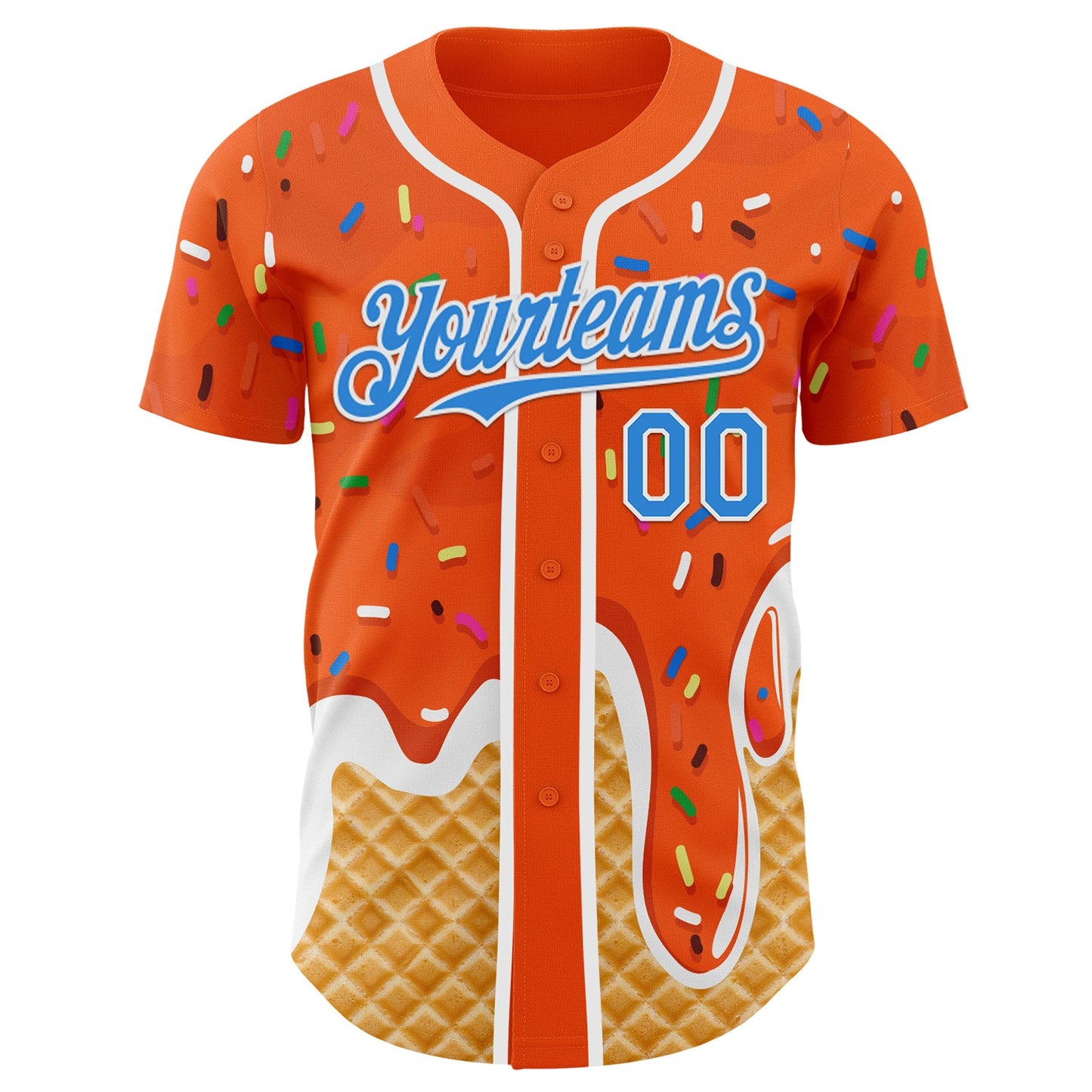 Custom Orange Electric Blue-White Ice Cream Waffle Foodie Dessert Authentic Baseball Jersey view 2
