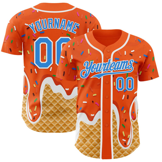 Custom Orange Electric Blue-White Ice Cream Waffle Foodie Dessert Authentic Baseball Jersey - Main View