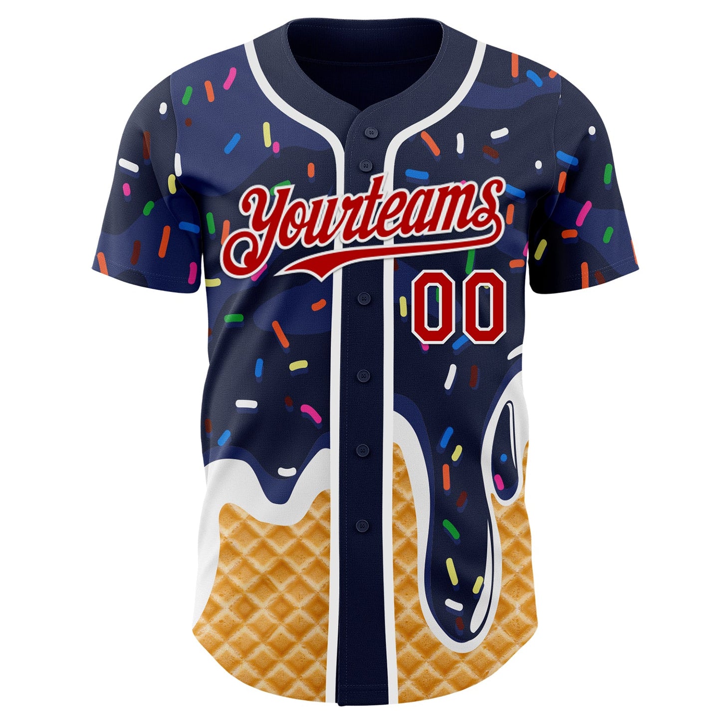 Custom Navy Red-White Ice Cream Waffle Foodie Dessert Authentic Baseball Jersey view 2