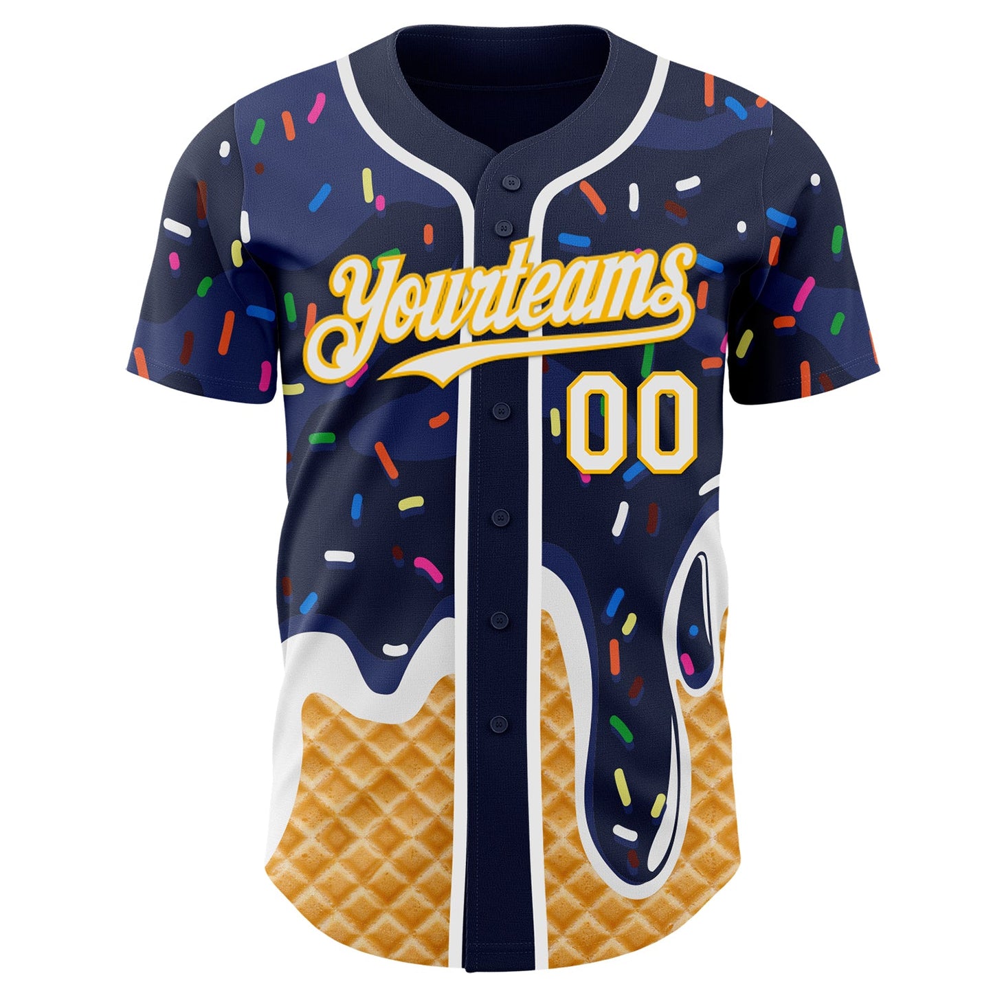 Custom Navy White-Gold Ice Cream Waffle Foodie Dessert Authentic Baseball Jersey view 2