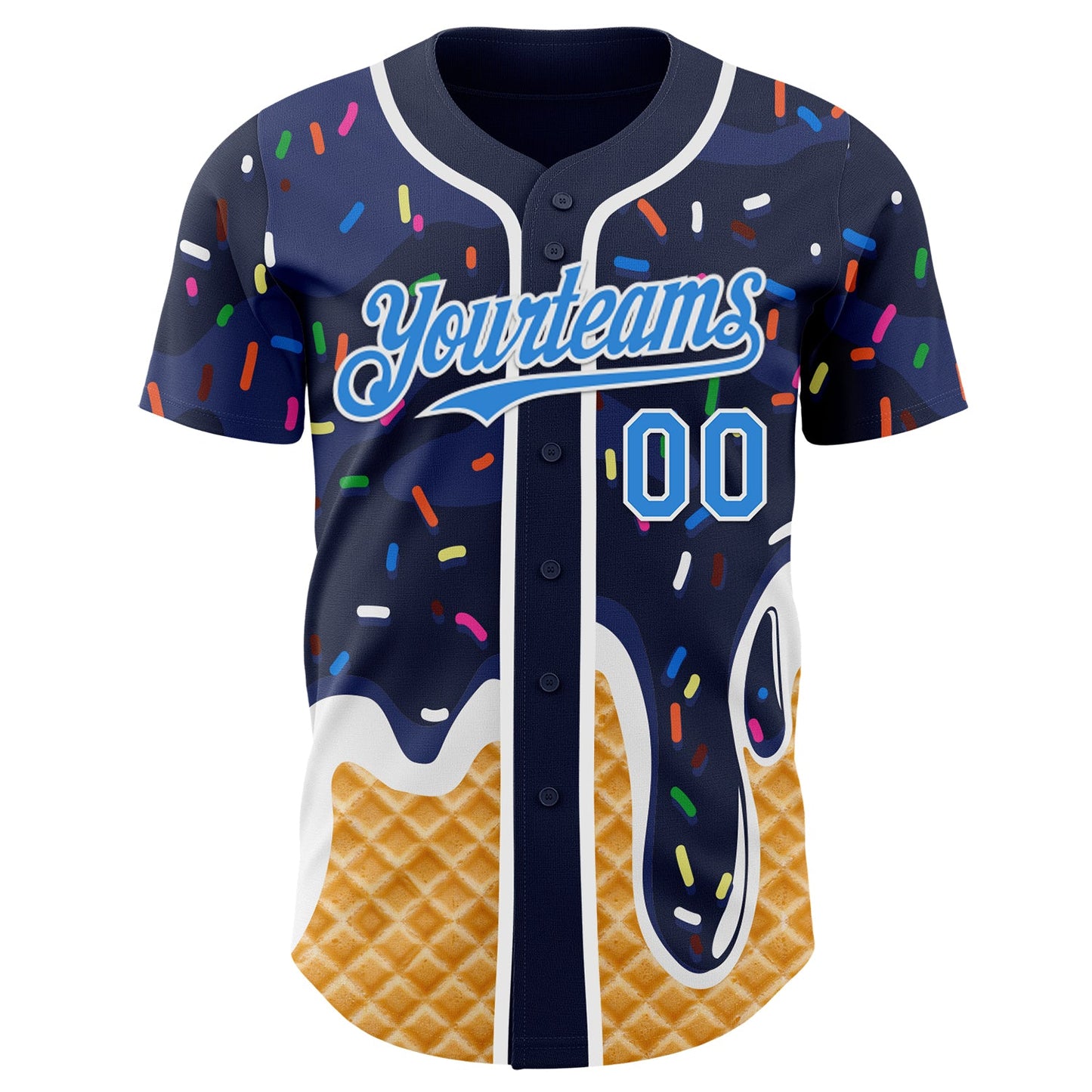 Custom Navy Electric Blue-White Ice Cream Waffle Foodie Dessert Authentic Baseball Jersey view 2