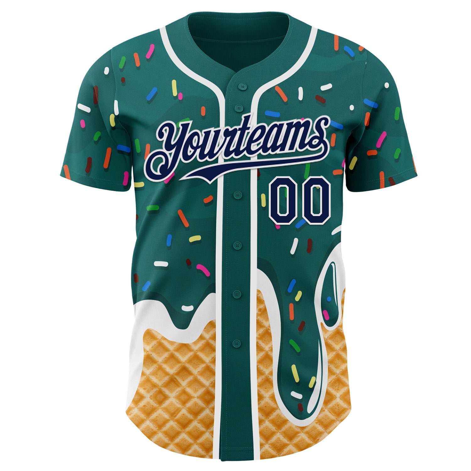 Custom Teal Navy-White Ice Cream Waffle Foodie Dessert Authentic Baseball Jersey view 2