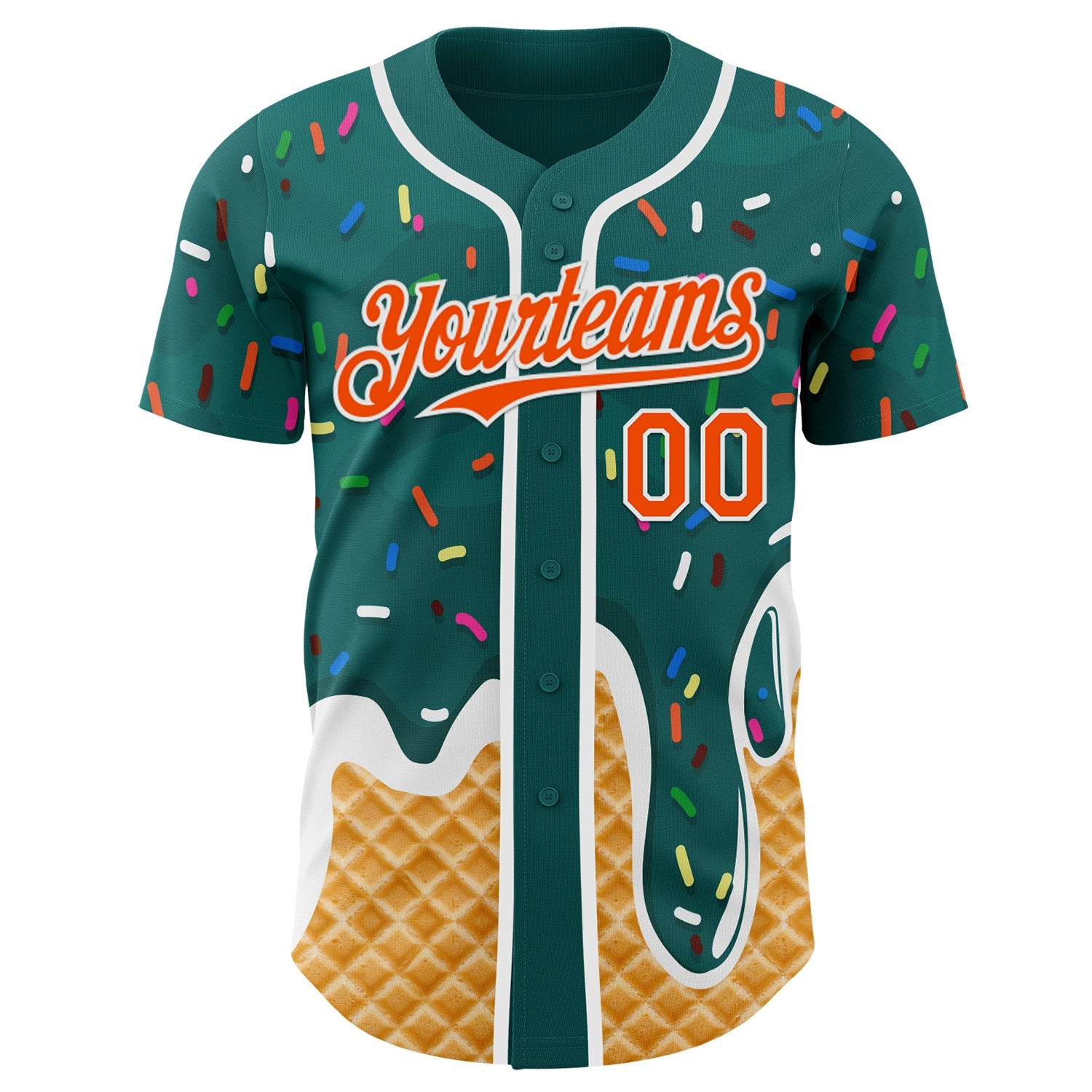 Custom Teal Orange-White Ice Cream Waffle Foodie Dessert Authentic Baseball Jersey view 2