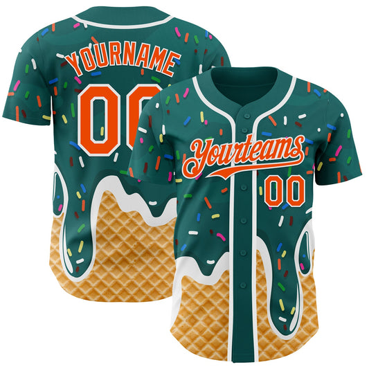 Custom Teal Orange-White Ice Cream Waffle Foodie Dessert Authentic Baseball Jersey - Main View