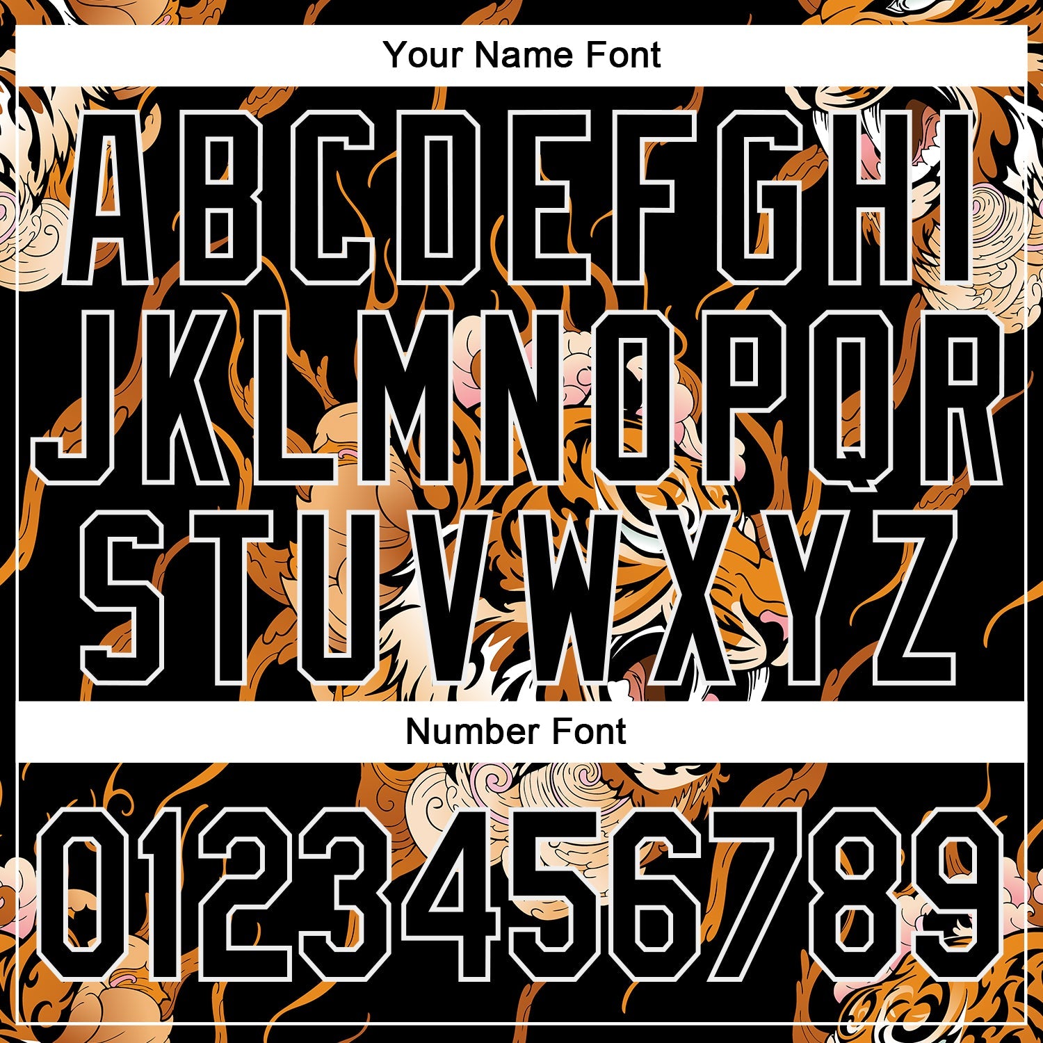 Custom Stitched Black Orange-White 3D Pattern Design Flame Tiger Sports Pullover Sweatshirt Hoodie view 4
