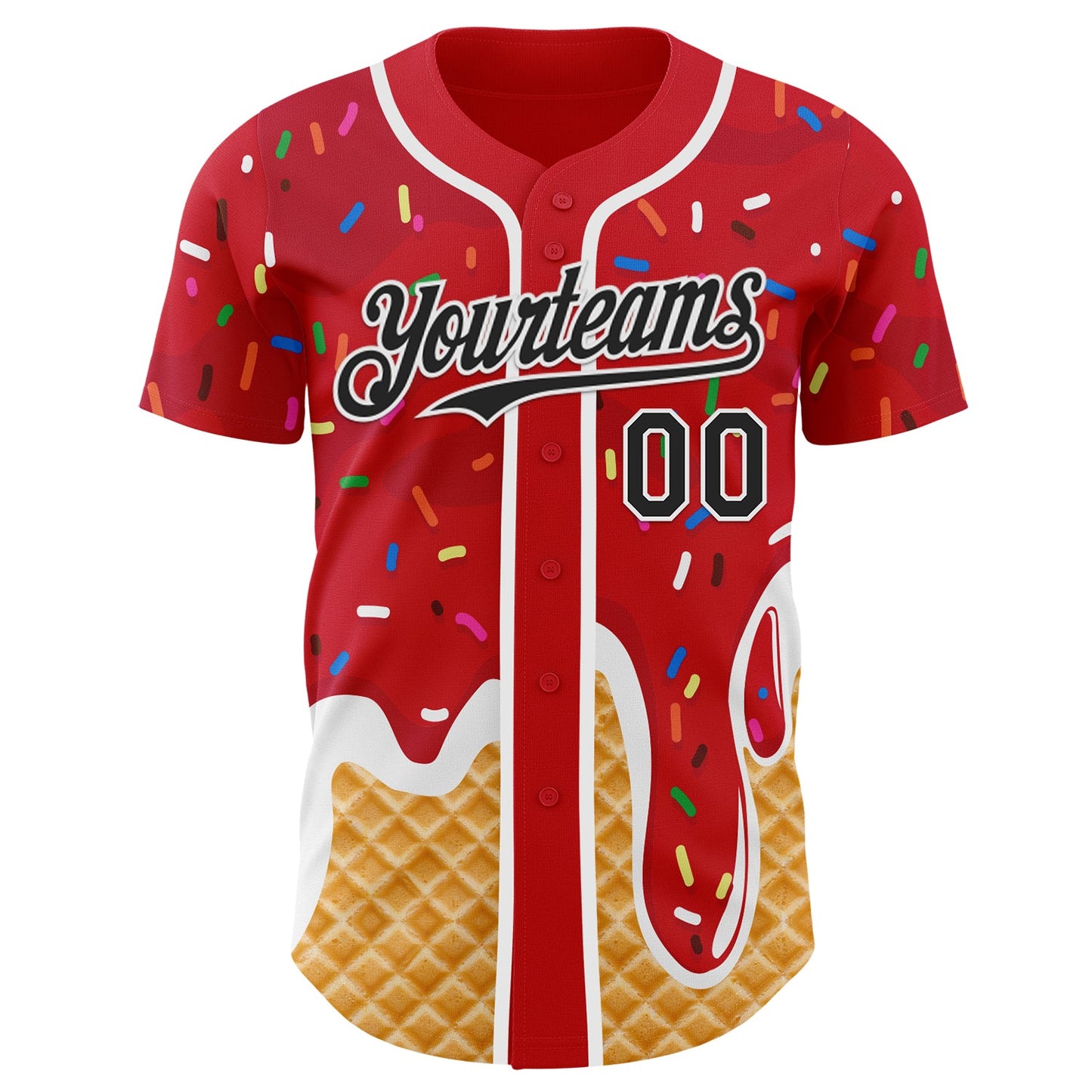 Custom Red Black-White Ice Cream Waffle Foodie Dessert Authentic Baseball Jersey view 2