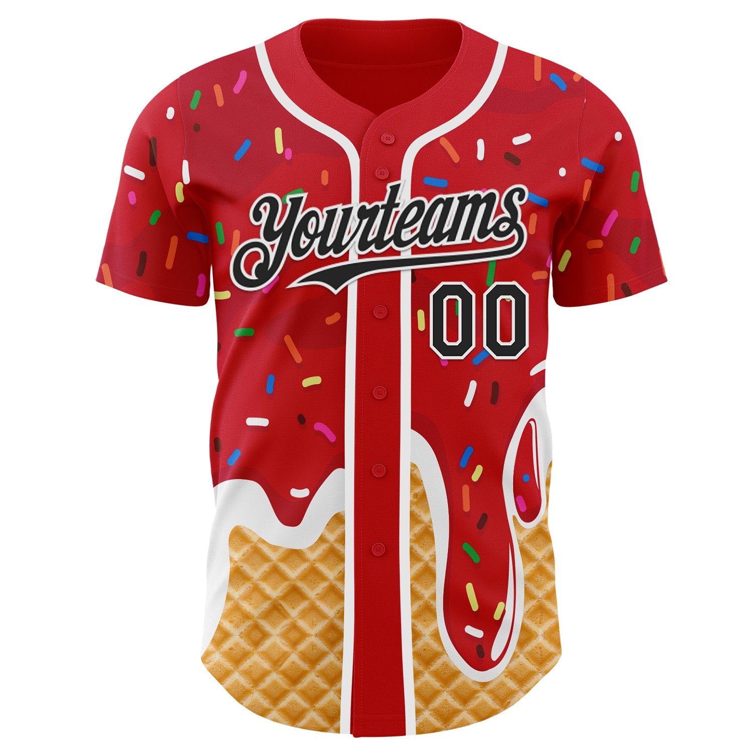 Custom Red Black-White Ice Cream Waffle Foodie Dessert Authentic Baseball Jersey view 2
